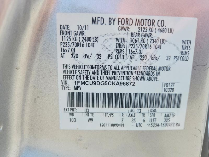 Photo 14 from auction – 2012 FORD ESCAPE with VIN 1FMCU9DG5CKA96872