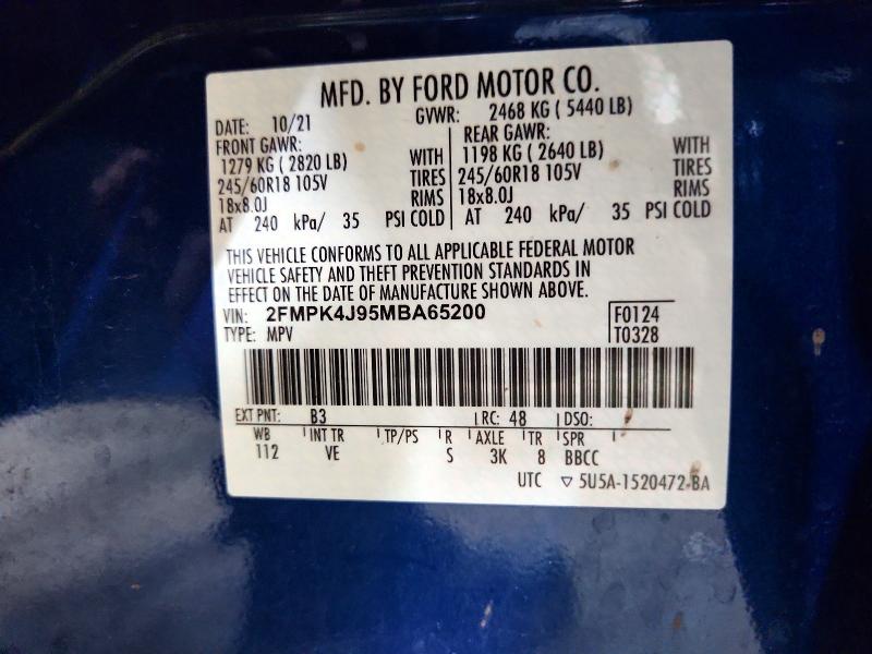 Photo 14 from auction – 2021 FORD EDGE with VIN 2FMPK4J95MBA65200