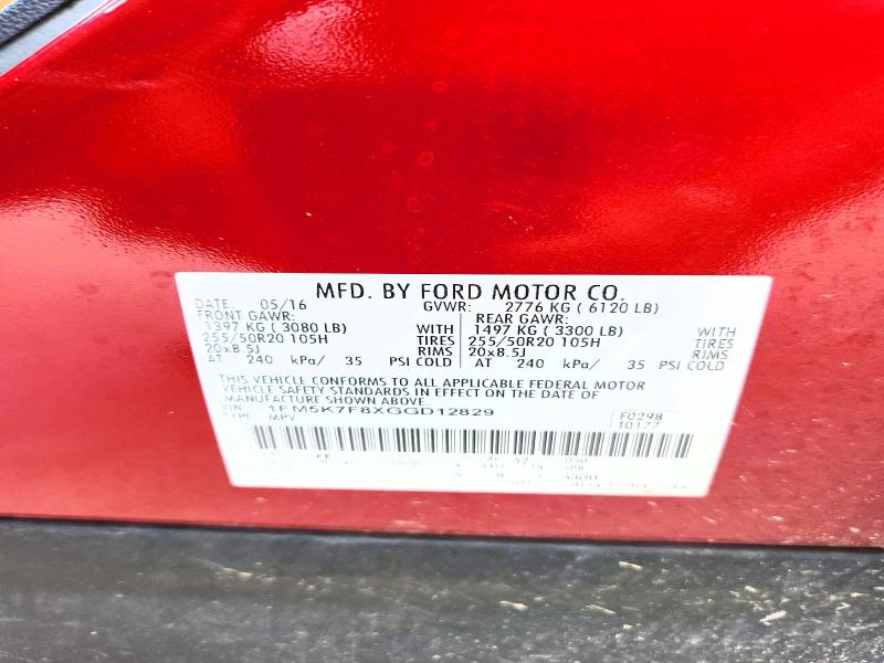 Photo 14 from auction – 2016 FORD EXPLORER with VIN 1FM5K7F8XGGD12829