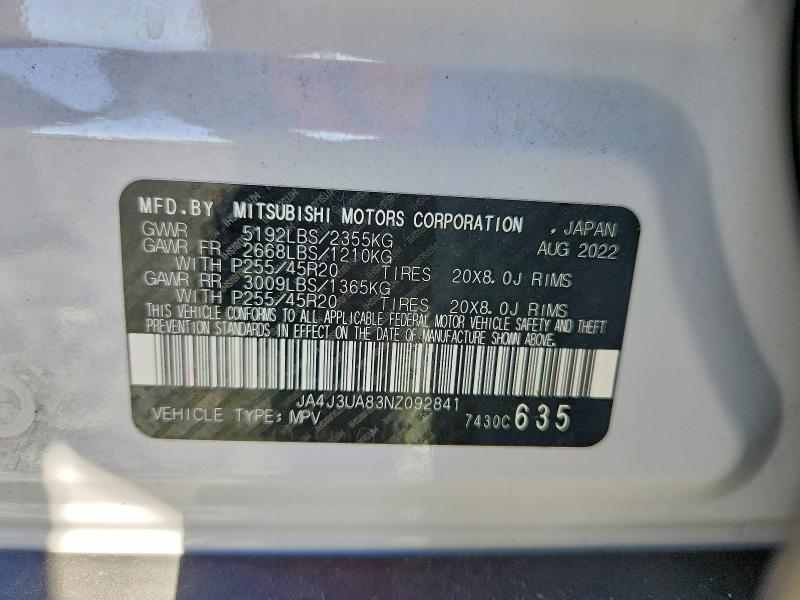 Photo 14 from auction – 2022 MITSUBISHI OUTLANDER with VIN JA4J3UA83NZ092841