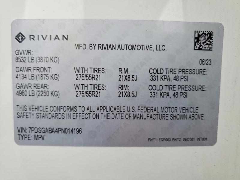 Photo 14 from auction – 2023 RIVIAN R1S with VIN 7PDSGABA4PN014196