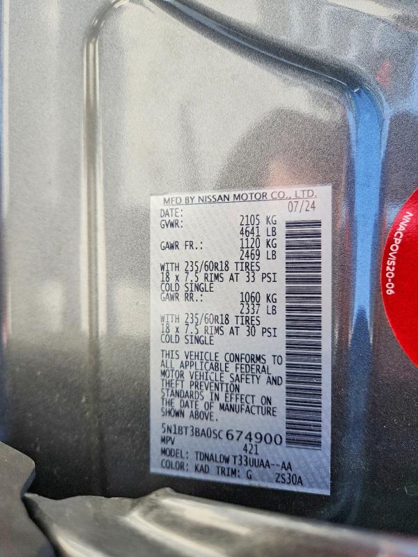 Photo 14 from auction – 2025 NISSAN ROGUE with VIN 5N1BT3BA0SC674900