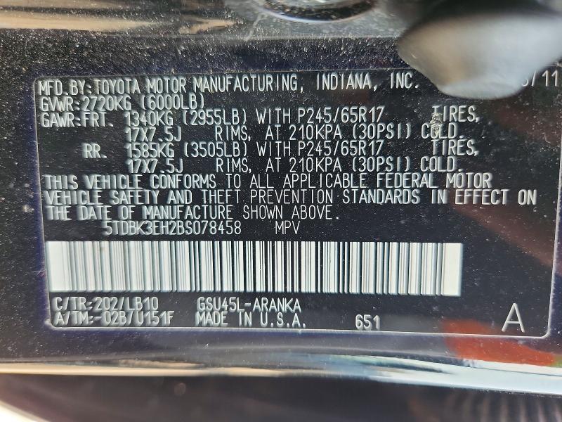 Photo 14 from auction – 2011 TOYOTA HIGHLANDER with VIN 5TDBK3EH2BS078458
