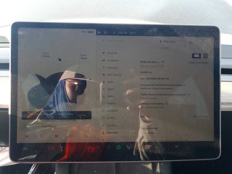 Photo 9 from auction – 2022 TESLA MODEL Y with VIN 7SAYGDEF7NF490726