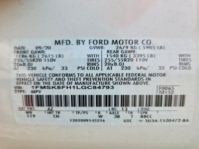 Photo 14 from auction – 2020 FORD EXPLORER with VIN 1FMSK8FH1LGC84793