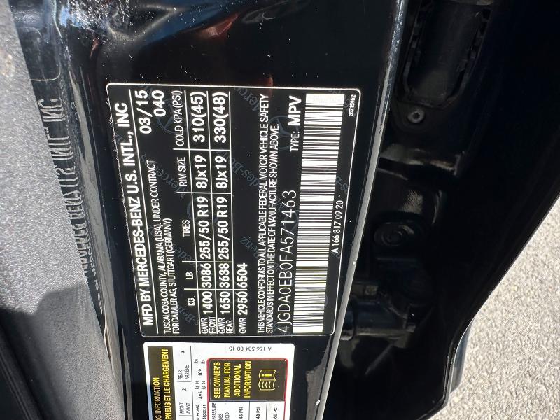 Photo 10 from auction – 2015 MERCEDES-BENZ ML with VIN 4JGDA0EB0FA571463