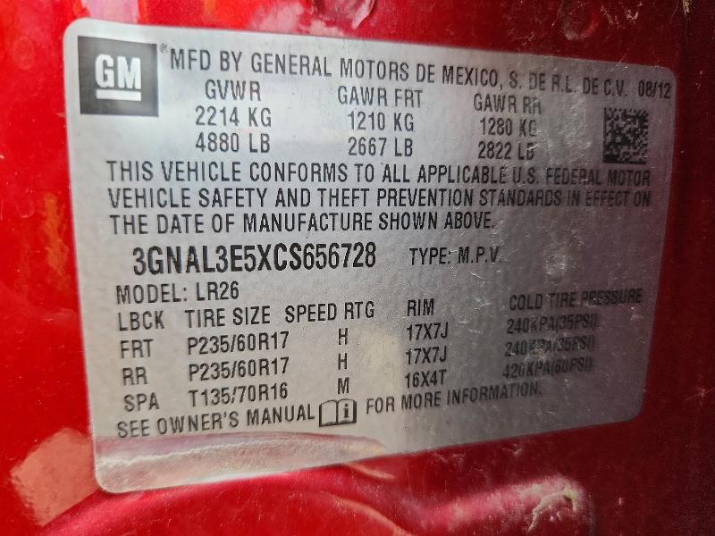 Photo 14 from auction – 2012 CHEVROLET CAPTIVA with VIN 3GNAL3E5XCS656728