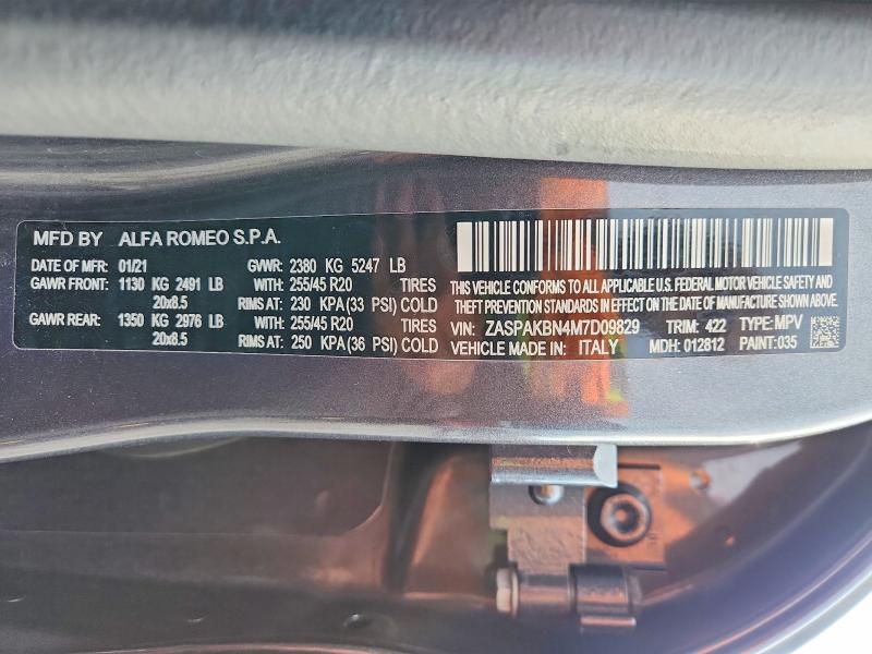 Photo 14 from auction – 2021 ALFA ROMEO STELVIO with VIN ZASPAKBN4M7D09829