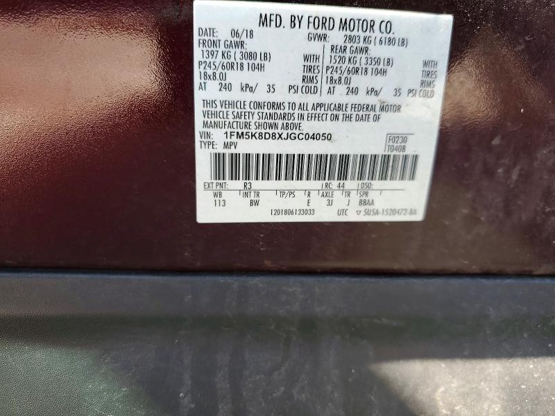 Photo 14 from auction – 2018 FORD EXPLORER with VIN 1FM5K8D8XJGC04050
