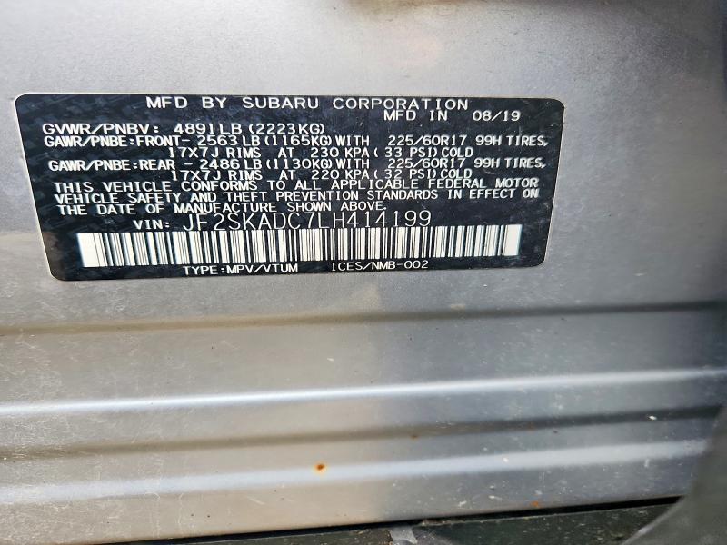 Photo 14 from auction – 2020 SUBARU FORESTER with VIN JF2SKADC7LH414199