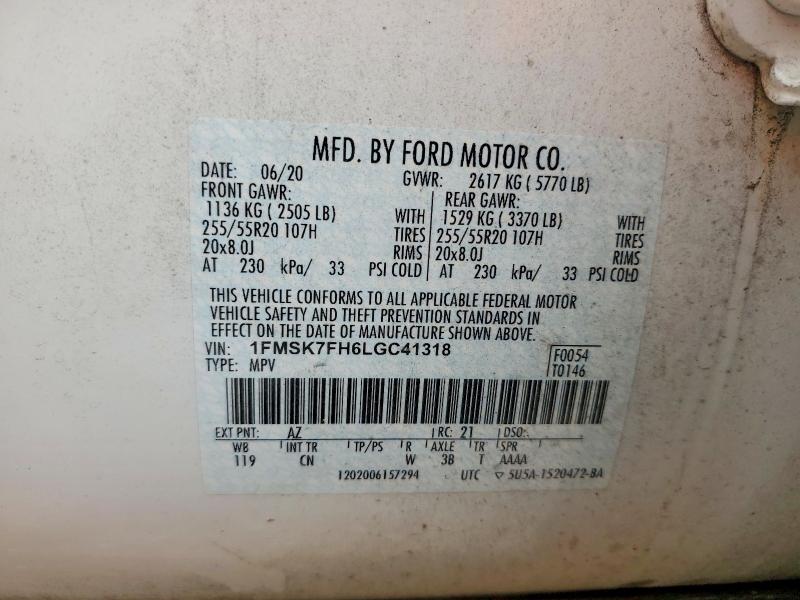 Photo 14 from auction – 2020 FORD EXPLORER with VIN 1FMSK7FH6LGC41318