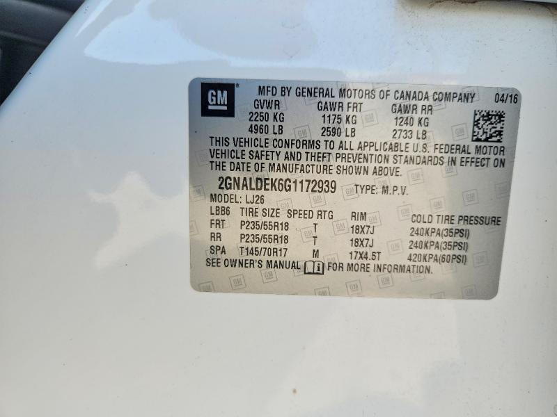 Photo 14 from auction – 2016 CHEVROLET EQUINOX with VIN 2GNALDEK6G1172939