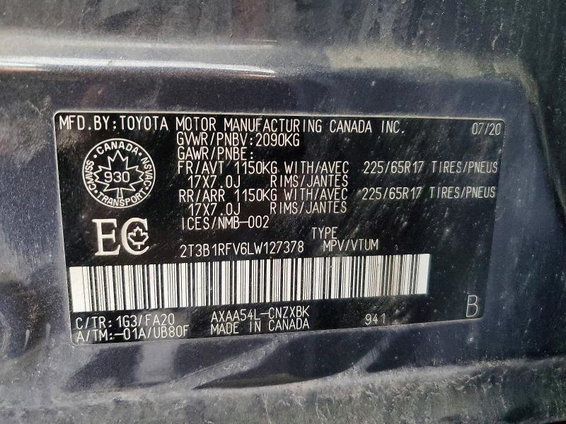 Photo 14 from auction – 2020 TOYOTA RAV4 with VIN 2T3B1RFV6LW127378