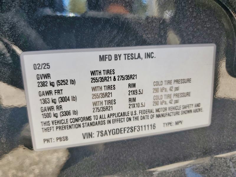 Photo 14 from auction – 2025 TESLA MODEL Y with VIN 7SAYGDEF2SF311116