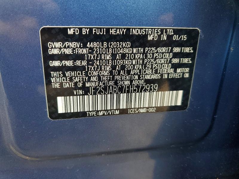 Photo 14 from auction – 2015 SUBARU FORESTER with VIN JF2SJABC7FH572939