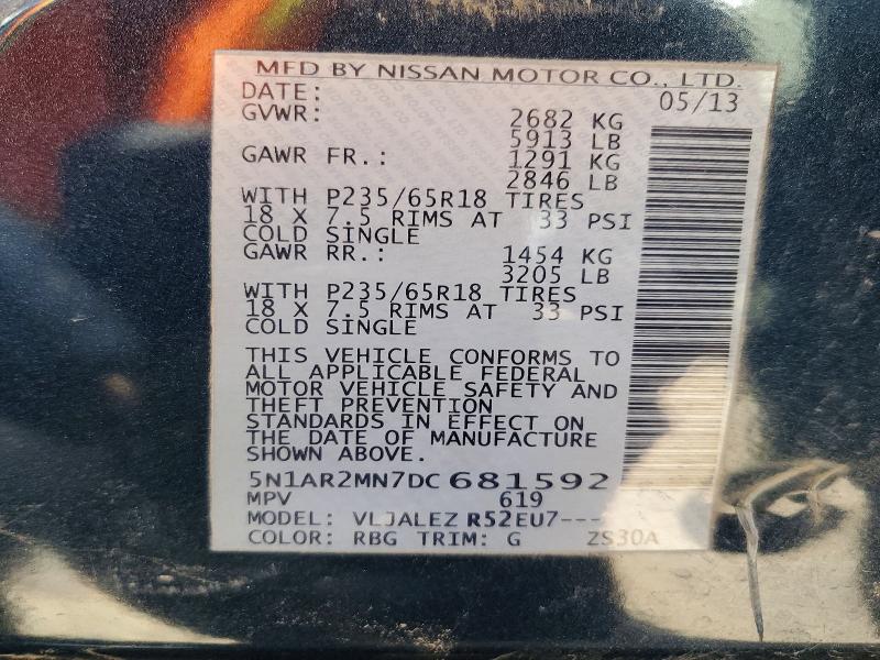 Photo 14 from auction – 2013 NISSAN PATHFINDER with VIN 5N1AR2MN7DC681592