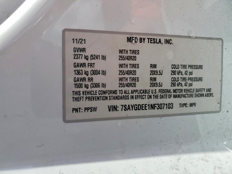 Photo 14 from auction – 2022 TESLA MODEL Y with VIN 7SAYGDEE1NF307103