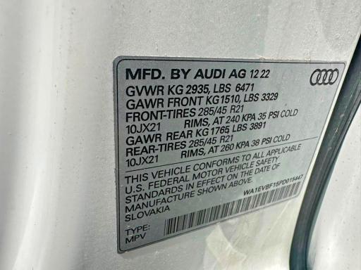 Photo 10 from auction – 2023 AUDI Q8 with VIN WA1EVBF15PD015447