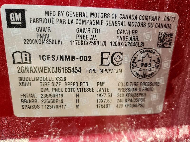 Photo 14 from auction – 2018 CHEVROLET EQUINOX with VIN 2GNAXWEX0J6185434
