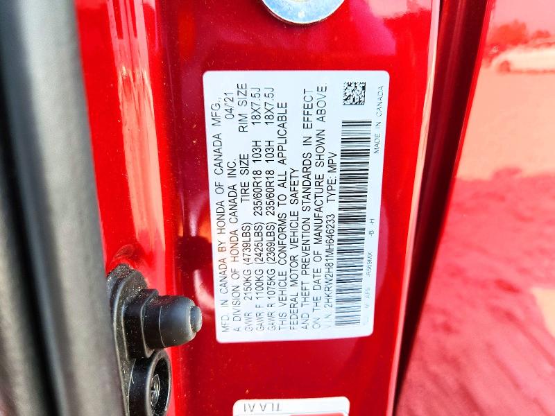 Photo 14 from auction – 2021 HONDA CR-V with VIN 2HKRW2H81MH646233
