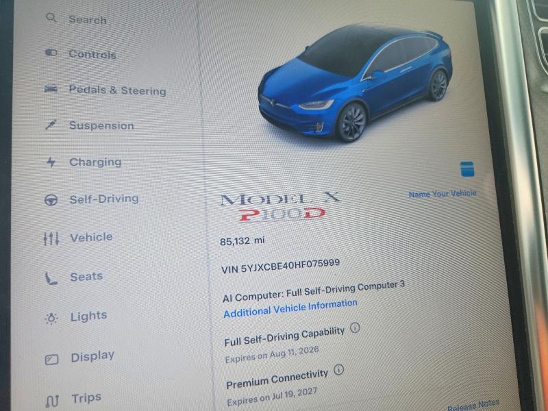 Photo 9 from auction – 2017 TESLA MODEL X with VIN 5YJXCBE40HF075999