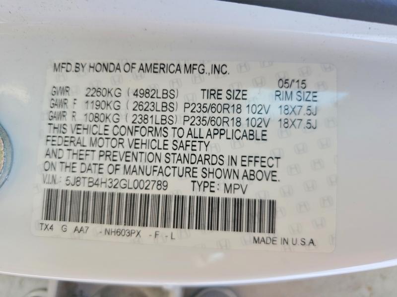 Photo 14 from auction – 2016 ACURA RDX with VIN 5J8TB4H32GL002789