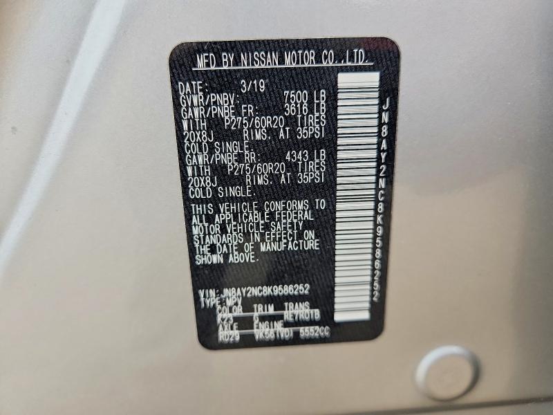 Photo 14 from auction – 2019 NISSAN ARMADA with VIN JN8AY2NC8K9586252