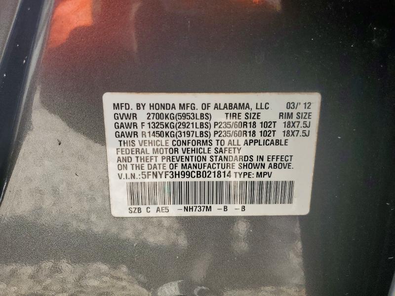Foto 14 de la subasta – 2012 HONDA PILOT con VIN 5FNYF3H99CB021814