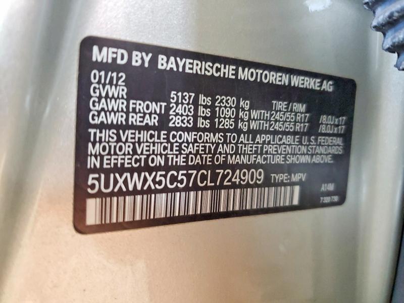 Photo 14 from auction – 2012 BMW X3 with VIN 5UXWX5C57CL724909