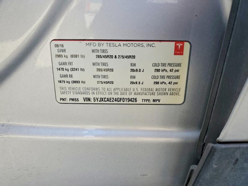 Photo 14 from auction – 2016 TESLA MODEL X with VIN 5YJXCAE24GF019426