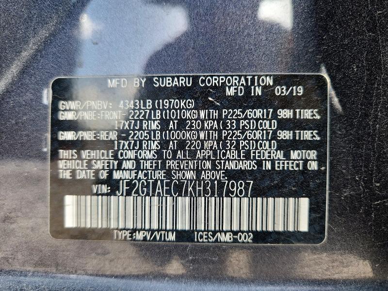 Photo 14 from auction – 2019 SUBARU CROSSTREK with VIN JF2GTAEC7KH317987