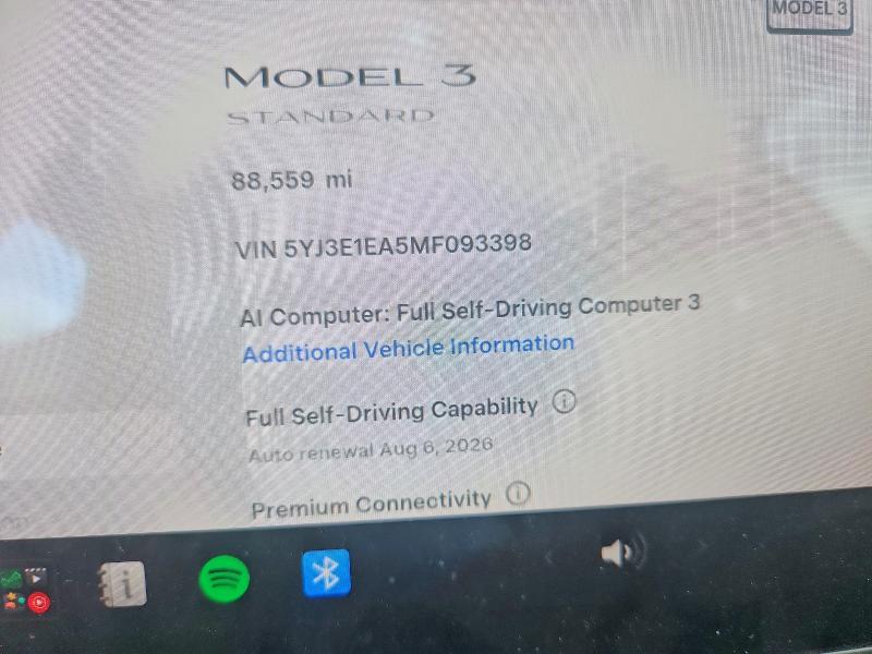 Photo 9 from auction – 2021 TESLA MODEL 3 with VIN 5YJ3E1EA5MF093398