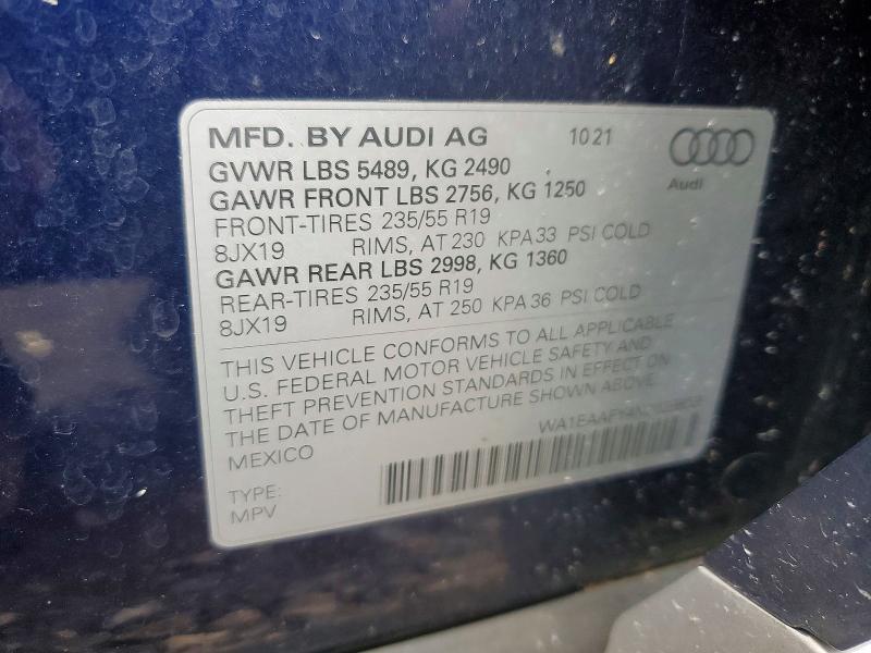 Photo 14 from auction – 2022 AUDI Q5 with VIN WA1EAAFY4N2029853