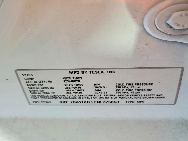 Photo 14 from auction – 2022 TESLA MODEL Y with VIN 7SAYGDEE2NF325853