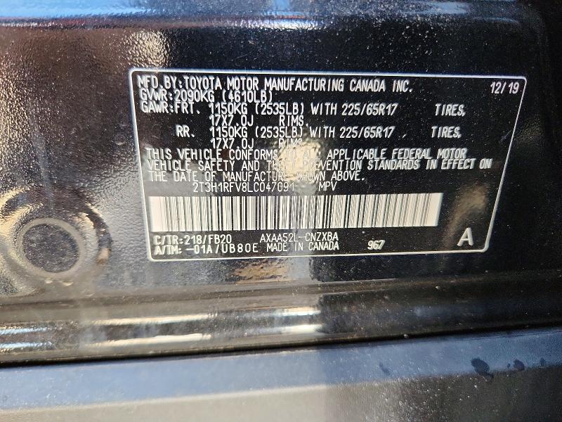 Photo 14 from auction – 2020 TOYOTA RAV4 with VIN 2T3H1RFV8LC047091