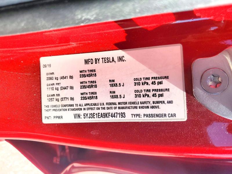Photo 14 from auction – 2019 TESLA MODEL 3 with VIN 5YJ3E1EA9KF447193