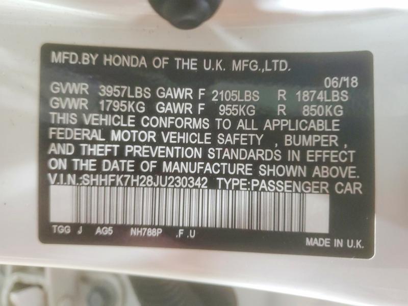 Photo 14 from auction – 2018 HONDA CIVIC with VIN SHHFK7H28JU230342