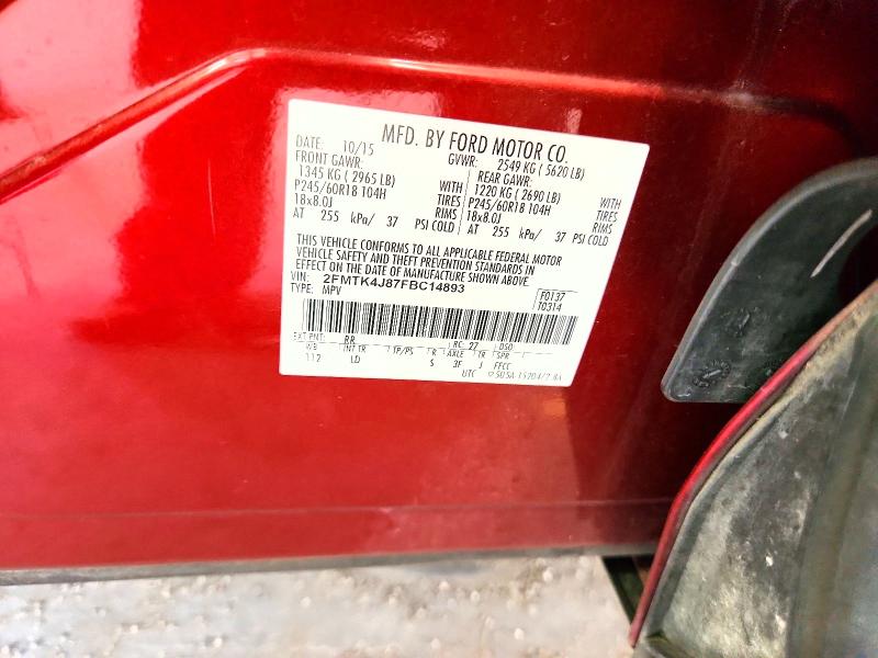 Photo 14 from auction – 2015 FORD EDGE with VIN 2FMTK4J87FBC14893