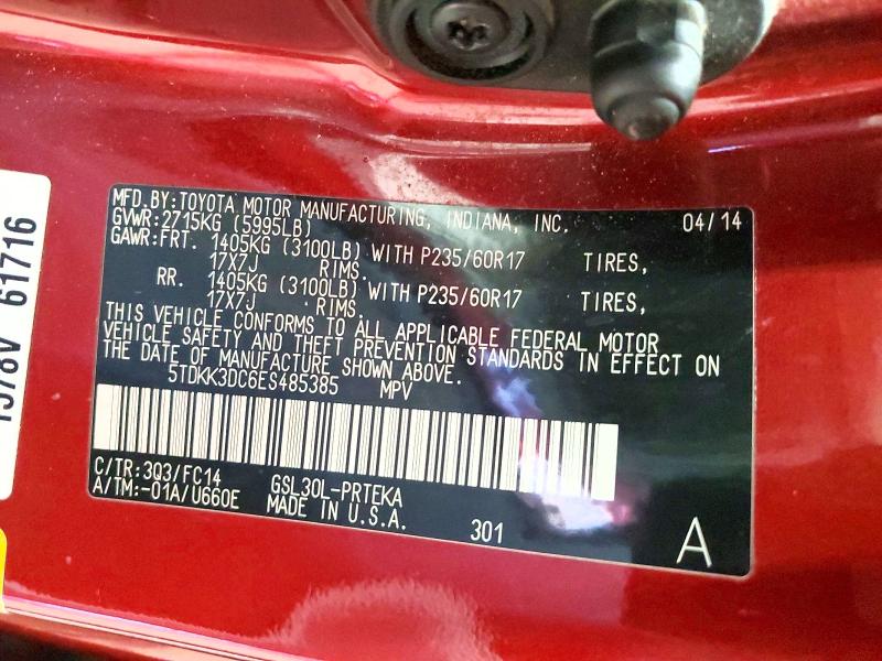 Photo 14 from auction – 2014 TOYOTA SIENNA with VIN 5TDKK3DC6ES485385