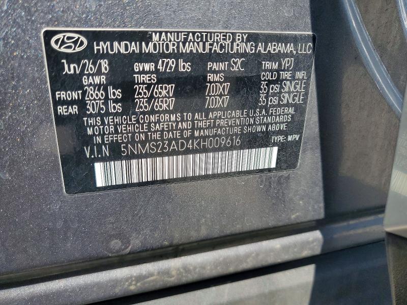 Photo 14 from auction – 2019 HYUNDAI SANTA FE with VIN 5NMS23AD4KH009616