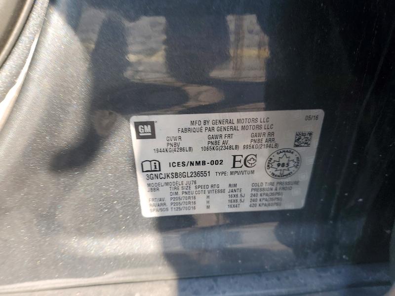 Photo 14 from auction – 2016 CHEVROLET TRAX with VIN 3GNCJKSB8GL236551