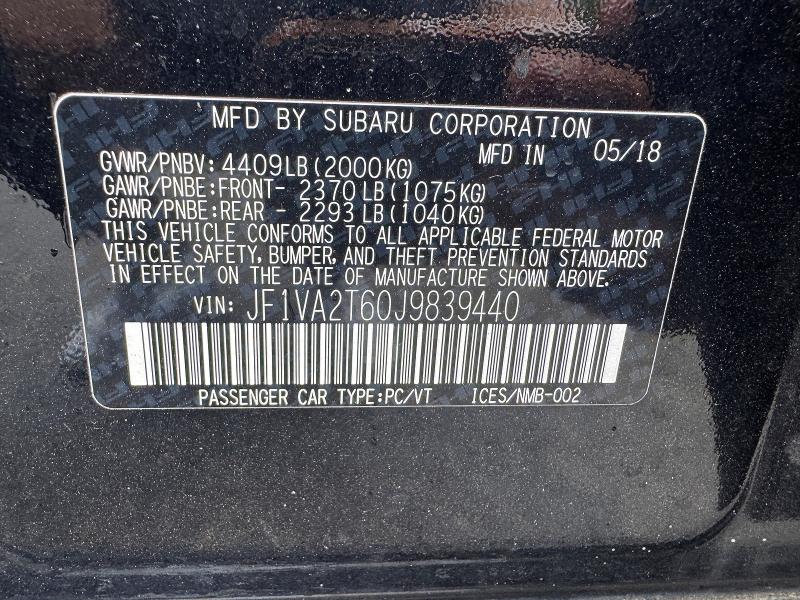 Photo 10 from auction – 2018 SUBARU WRX with VIN JF1VA2T60J9839440
