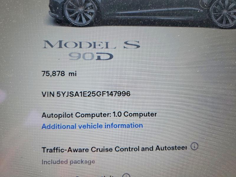 Photo 9 from auction – 2016 TESLA MODEL S with VIN 5YJSA1E25GF147996