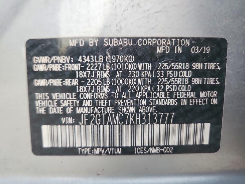 Photo 14 from auction – 2019 SUBARU CROSSTREK with VIN JF2GTAMC7KH313777