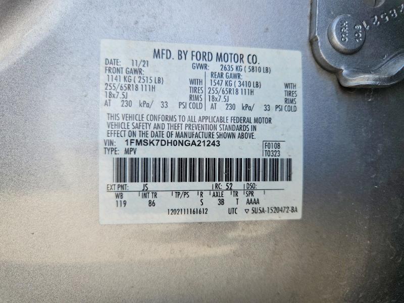 Photo 14 from auction – 2022 FORD EXPLORER with VIN 1FMSK7DH0NGA21243