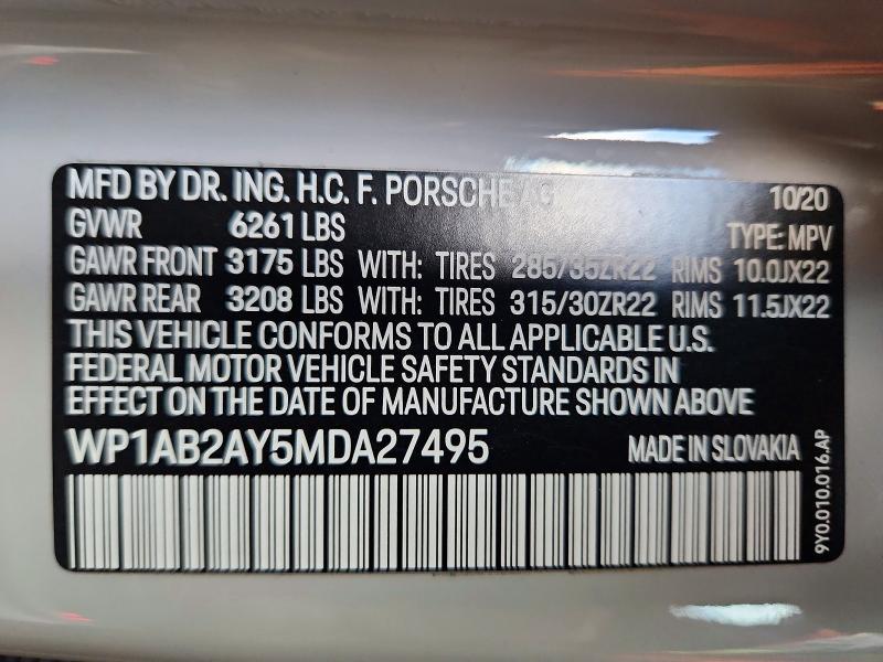 Photo 14 from auction – 2021 PORSCHE CAYENNE with VIN WP1AB2AY5MDA27495