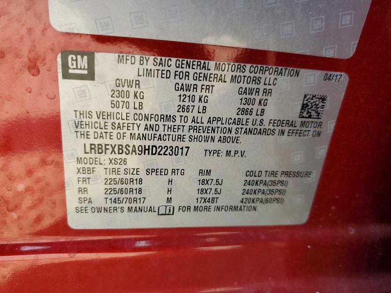 Photo 14 from auction – 2017 BUICK ENVISION with VIN LRBFXBSA9HD223017