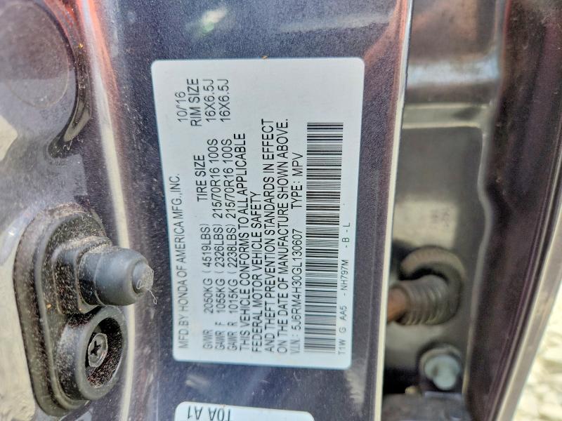 Photo 14 from auction – 2016 HONDA CR-V with VIN 5J6RM4H30GL130607