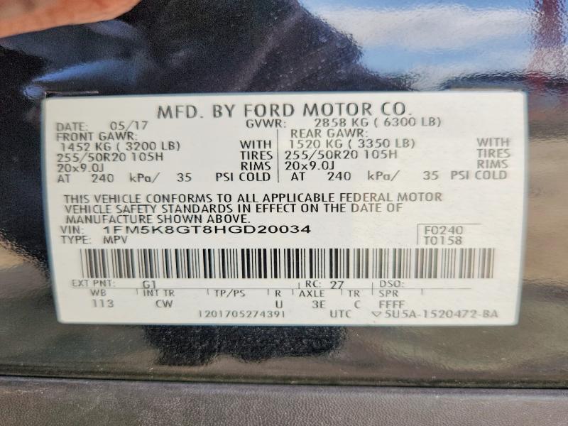 Foto 14 de la subasta – 2017 FORD EXPLORER con VIN 1FM5K8GT8HGD20034