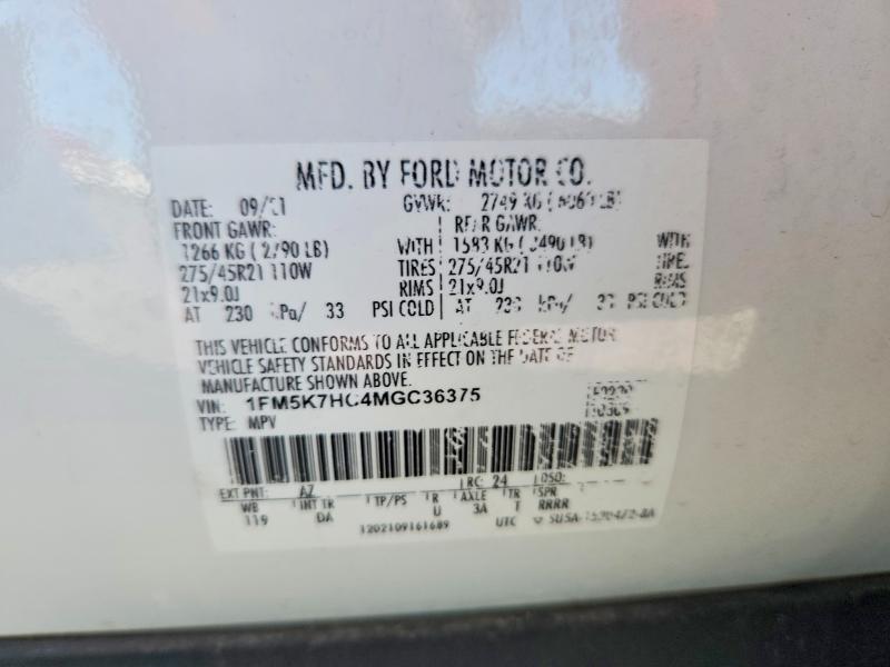 Photo 14 from auction – 2021 FORD EXPLORER with VIN 1FM5K7HC4MGC36375